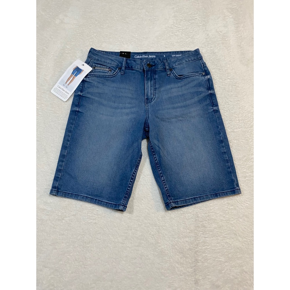 Calvin Klein Jeans City Short Womens 8 Blue Denim Bermuda Stretch Shorts 42IO320